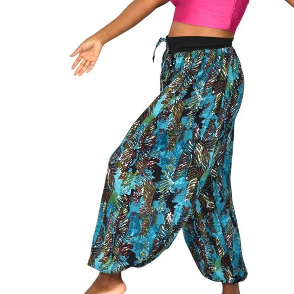 Homemade Genie Pants Blue Print Balloon Pirate Ankle Harem Bohemian Yoga Medium - Picture 3 of 14